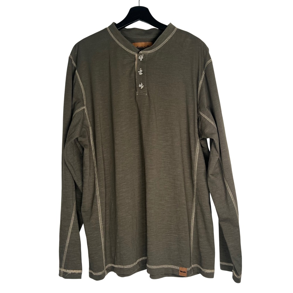 Venado Mens Long Sleeve Henley Shirt Olive Green Contrast Stitch Size Large